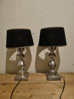 2 zilverkleurige lampen met zwarte lampenkap, Gebruikt, Vintage, Ophalen of Verzenden, Metaal