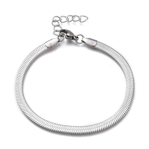 Stainless steel visgraat armband zilver 4mm met verlengketti, Sieraden, Tassen en Uiterlijk, Armbanden, Nieuw, Overige materialen