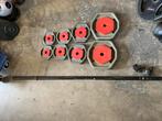 Reebok rep bodypump set 40 kg stang met gewichten schijven, Sport en Fitness, Fitnessmaterialen, Gebruikt, Reebok, Rep set, Halterset
