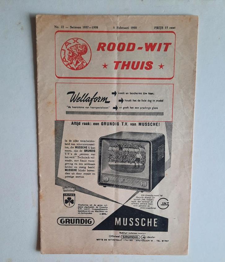 Programma Europacup AJAX- Vasas 1958, Verzamelen, Sportartikelen en Voetbal, Gebruikt, Overige typen, Ajax, Ophalen of Verzenden