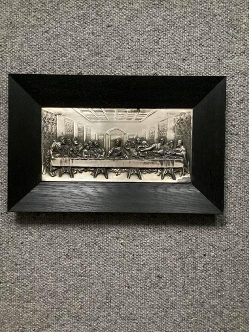 Laatste avondmaal - lijst zwart hout - afbeelding metaal, Antiek en Kunst, Antiek | Religie, Ophalen of Verzenden
