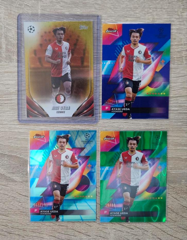 4x Ayase Ueda Feyenoord Topps UCC & Finest cards oa Gold /50, Verzamelen, Sportartikelen en Voetbal, Zo goed als nieuw, Poster, Plaatje of Sticker
