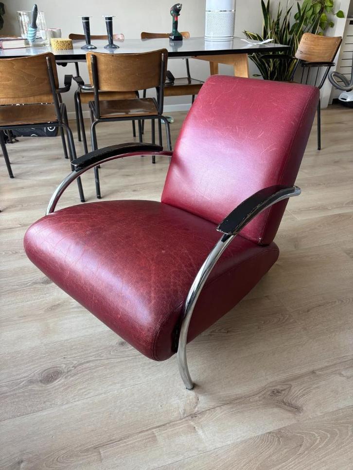 Gelderland stoel/fauteuil 5470, Jan des Bouvrie ontwerp, Huis en Inrichting, Fauteuils, Gebruikt, Hout, Leer, Metaal, 50 tot 75 cm