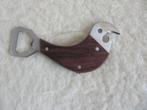 Fles opener, Scandinavisch design, metaal, teak, vorm vogel, Verzenden