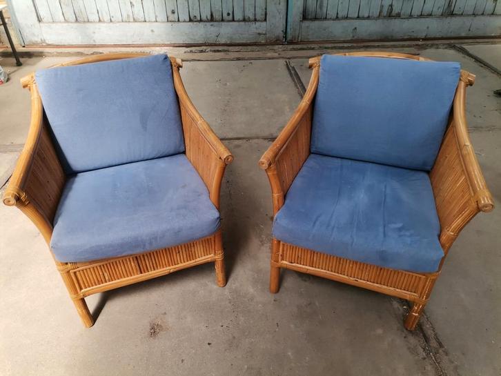 Vintage arm- / clubfauteuils in de stijl van Vivai del Sud,, Huis en Inrichting, Fauteuils, Gebruikt, Riet of Rotan, Ophalen