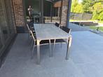 tuinset RVS met natuursteenblad en textileen stoelen, Ophalen, 4 zitplaatsen, Zo goed als nieuw, Rvs