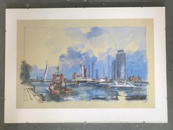 Gezicht op Rotterdam, reproductie aquarel beschikbaar voor biedingen