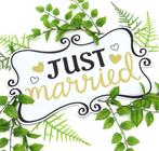 Prachtige magnetische plaat 'Just Married'., Ophalen of Verzenden, Nieuw, Feestartikel, Geboorte of Huwelijk