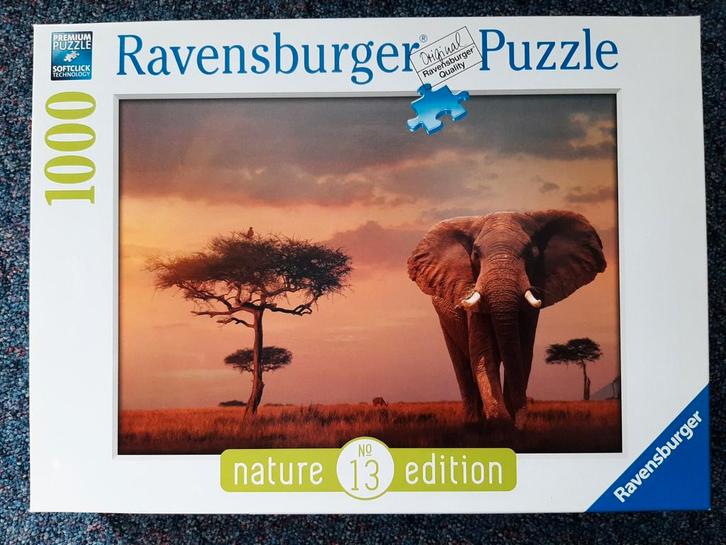 Ravensburger  - Olifant in Masai Mara - 1000 stukjes, Hobby en Vrije tijd, Denksport en Puzzels, Zo goed als nieuw, Legpuzzel