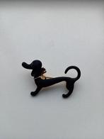 Goudkleurige broche hond zwart, Sieraden, Tassen en Uiterlijk, Broches, Verzenden, Nieuw, Zwart, Overige materialen