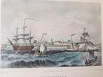 Prachtige Staalgravure Hellevoetsluis haven zee 1858 Kleur, Ophalen of Verzenden