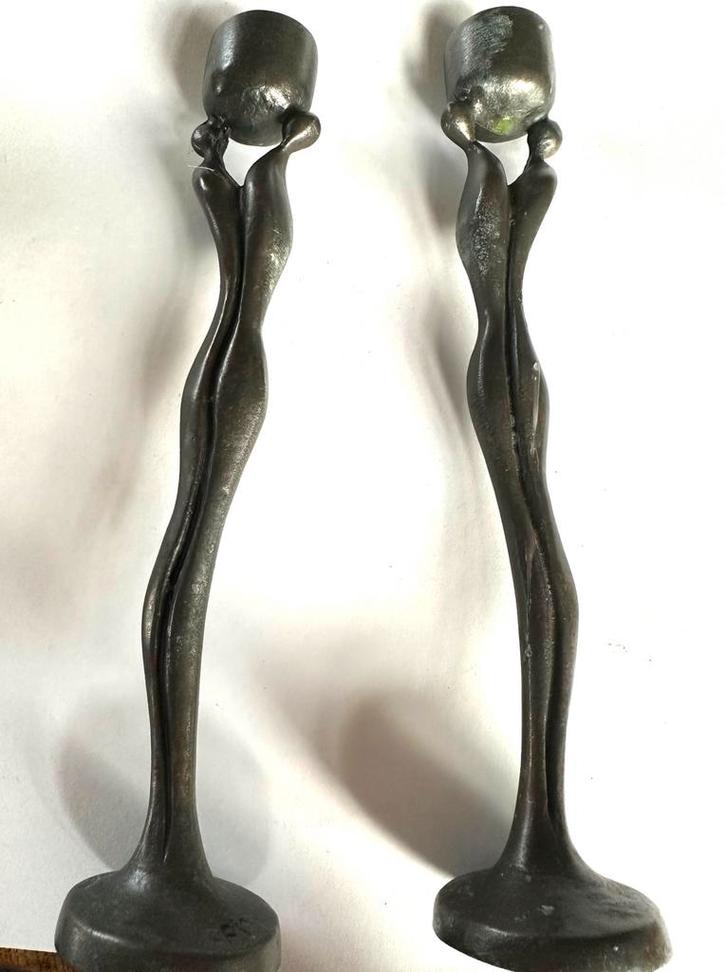 2 Bronzen gesigneerde kandelaars Corry Ammerlaan, Huis en Inrichting, Woonaccessoires | Kandelaars en Kaarsen, Gebruikt, Kandelaar