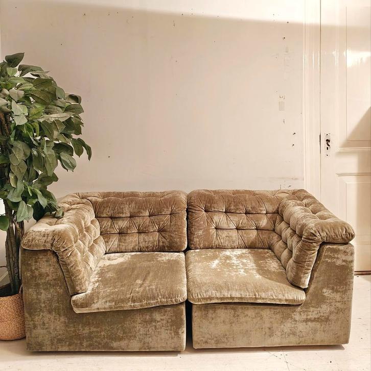 Vintage velvet fluwelen bank, zilvergrijs, Antiek en Kunst, Antiek | Meubels | Stoelen en Banken, Ophalen