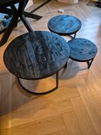 Set van 3 salontafels/bijzettafels mangohout zwart, Huis en Inrichting, Tafels | Salontafels, Ophalen, Gebruikt, 50 tot 100 cm