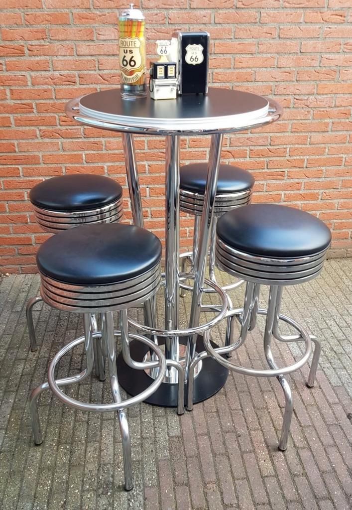 FIFTIES SIXTIES AMERIKAANSE BARKRUKKEN BEL AIR BAR TAFEL, Huis en Inrichting, Barkrukken, Zo goed als nieuw, 60 tot 90 cm, Metaal