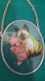 Wandhanger / raamhanger glas in lood, kitten met bloemen, Ophalen of Verzenden