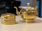 Koperen Ketel & Theelepeldoosje met Porselein, Antiek en Kunst, Ophalen of Verzenden