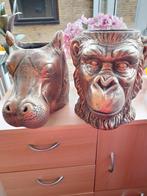 2 bloempotten aap en nijlpaard goudkleurig, Ophalen, Overige kleuren, Minder dan 50 cm