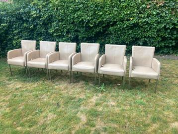 EIJERKAMP 6x leren eetkamerfauteuils / eetkamerstoelen taupe beschikbaar voor biedingen