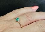Gouden Vintage ring edelsteen smaragd en diamant. 2025/327., ., Ophalen of Verzenden, Zo goed als nieuw, Met edelsteen