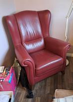 Leren oorfauteuil, Huis en Inrichting, Fauteuils, Ophalen, Gebruikt, Hout