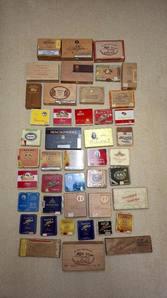 Verzameling oude sigarenkistjes / doosjes, Verzamelen, Rookartikelen, Aanstekers en Luciferdoosjes, Gebruikt, Tabaksdoos of Verpakking