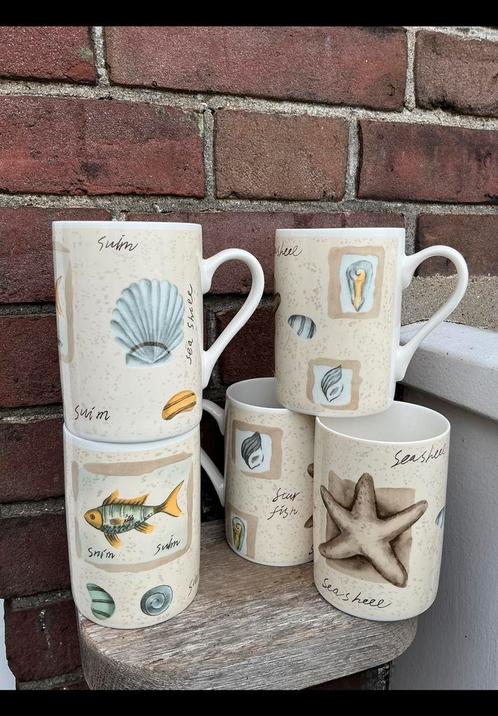 5 Leuke mokken met zee thema. Schelp, vis, zeester porselein, Huis en Inrichting, Keuken | Servies, Kop(pen) en/of Schotel(s)
