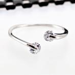 S925 Zilver Open Ring met Twee Zirkonia s - Dames, Met kristal, Birgitta-Gracht 33, 6465 EL Kerkrade, Nederland, Verzenden, Nieuw