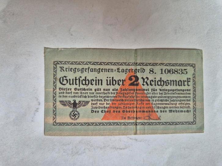 WOII kampgeld 2 Reichsmark krijgsgevangenenkamp, Verzamelen, Militaria | Tweede Wereldoorlog, Landmacht, Duitsland, Ophalen of Verzenden