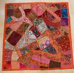 Patchwork Gujarati wandkleed ORANJE GROEN ROZE PAARS 1m x 1m, Ophalen of Verzenden