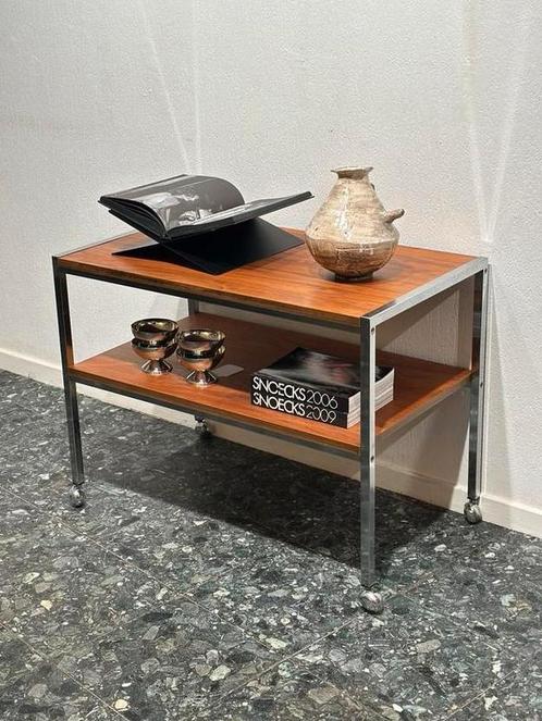 Vintage 70’s Chromen Trolley Audio-Meubel Bijzettafel, Huis en Inrichting, Tafels | Sidetables, Zo goed als nieuw, 25 tot 50 cm