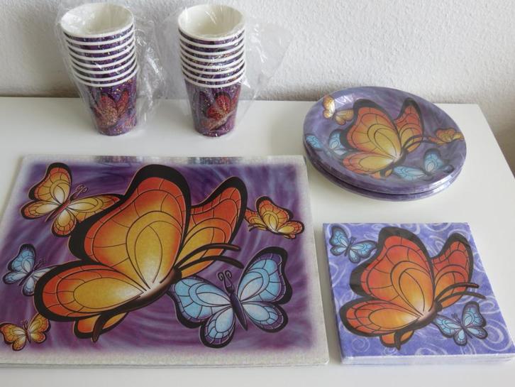 Holografische vlinders wegwerp servies voor partijtje, Hobby en Vrije tijd, Feestartikelen, Nieuw, Versiering, Verjaardag, Ophalen of Verzenden