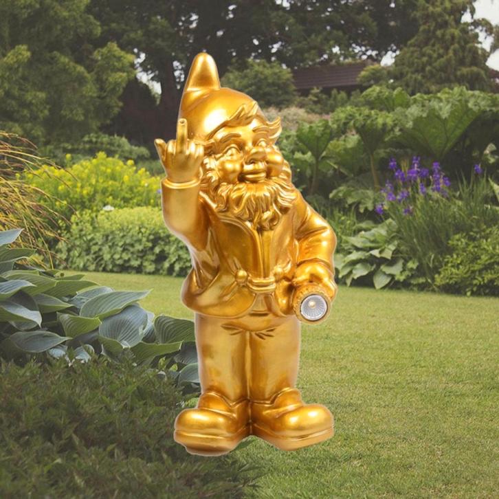 Tuinkabouter middelvinger zaklampje solar zonne-energie, Tuin en Terras, Tuinbeelden, Nieuw, Tuinkabouter, Kunststof, Ophalen of Verzenden