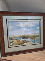 Groot gesigneerd aquarel in lijst., Antiek en Kunst, Ophalen