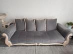 Grijze 3-zitsbank + roze fauteuil met opbergruimte & slaapfu, Ophalen, Tweepersoons, Zo goed als nieuw, 200 cm