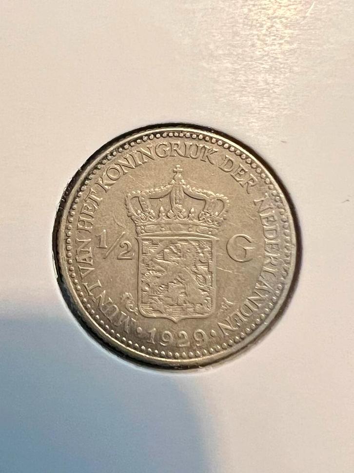 Halve gulden 1929, variant parel onder G, Postzegels en Munten, Munten | Nederland, Losse munt, ½ gulden, Koningin Wilhelmina