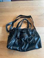 Zwarte leren handtas met schouderband, Sieraden, Tassen en Uiterlijk, Tassen | Damestassen, Ophalen of Verzenden, Gebruikt, Zwart