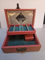 Vintage roze sieradendoosje met slot en spiegel, Gebruikt, Met slot, Ophalen of Verzenden, Roze