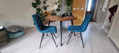 4 petrol stoelen - Eijerkamp, Huis en Inrichting, Stoelen, Gebruikt, Vier, Leer, Metaal, Blauw, Ophalen