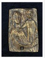Antiek koperen metalen plaquette Maria en Jezus, Antiek en Kunst, Ophalen of Verzenden