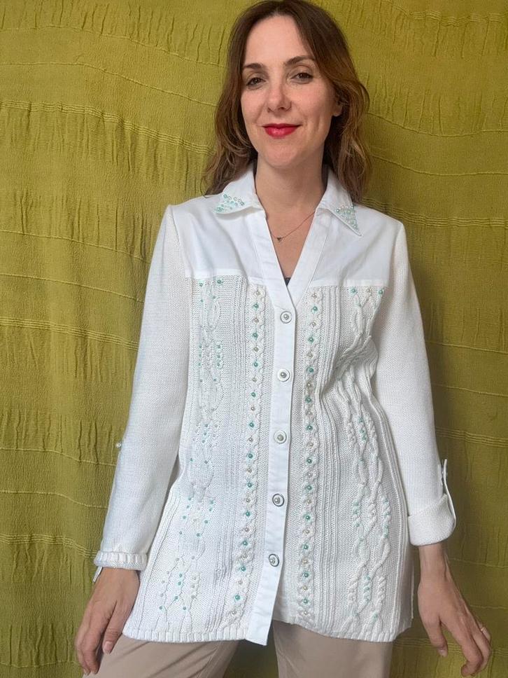 Vintage vest / cardigan - parels / kralen - 36/38 - S/M, Kleding | Dames, Truien en Vesten, Gedragen, Maat 36 (S), Wit, Ophalen of Verzenden