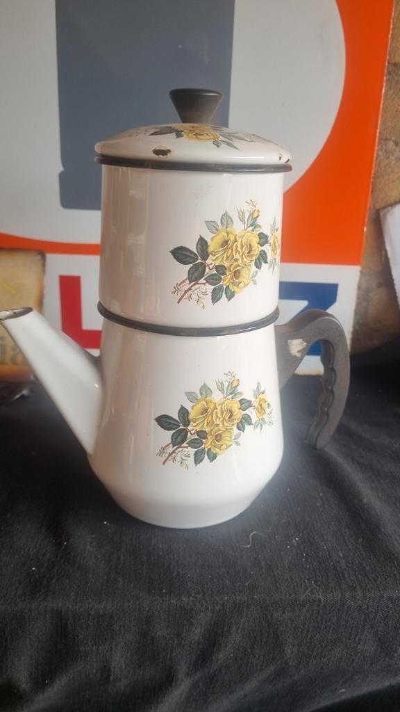 Vintage Emaille Koffiepot met Bloemen, Antiek en Kunst, Antiek | Emaille, Ophalen of Verzenden