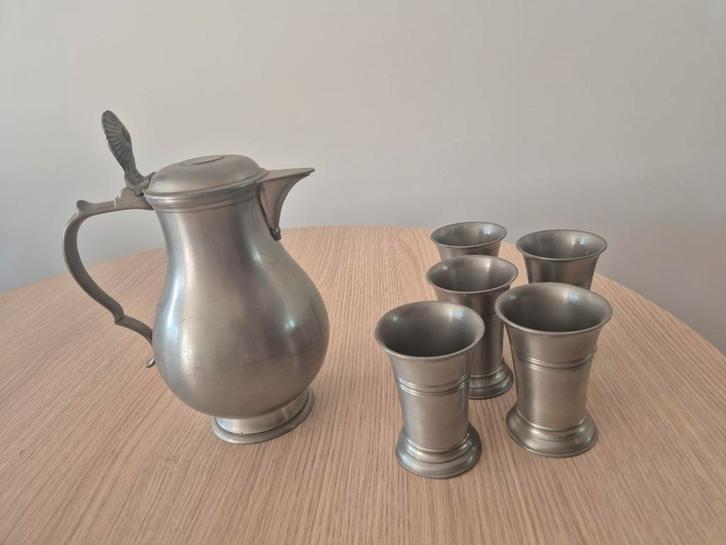 Tinnen kan en bekers set, Antiek en Kunst, Antiek | Tin, Ophalen