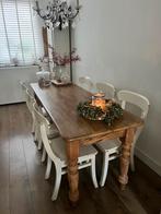 6 witte houten eetkamerstoelen, Ophalen, Gebruikt, Landelijk, 4 tot 6 stoelen