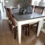 Tafel teak 1.40 x 83 en 4 stoelen, Huis en Inrichting, Ophalen, Gebruikt, Rechthoekig, 50 tot 100 cm