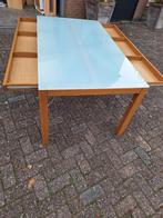 Kersenhouten eettafel met melkglas en 2 verborgen lades, Gebruikt, Minder dan 100 cm, Hout, 50 tot 100 cm