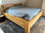 Bed eiken, Huis en Inrichting, Slaapkamer | Bedden, Ophalen, Bruin, Tweepersoons, Zo goed als nieuw
