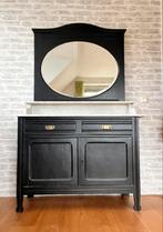 Jaren 50 kastje met marmeren blad en ovale geslepen spiegel, Antiek en Kunst, Ophalen