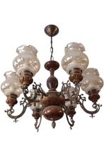Unieke set van twee vintage 6 armen kroonluchters, Ophalen, Glas