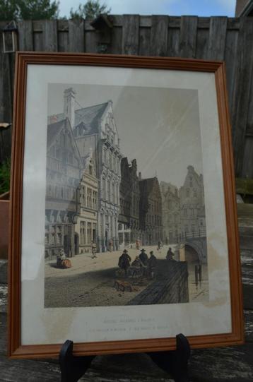 Belgische lithografische prenten van gebouwen (2) beschikbaar voor biedingen